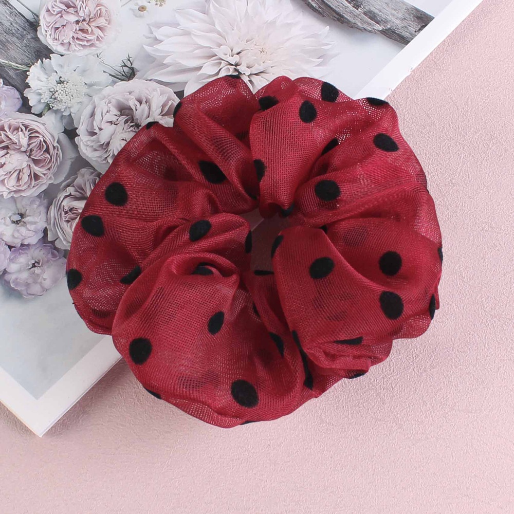 Women's Sweet Chiffon Donut Hair Tie For Summer Styling Pink Polka Dots