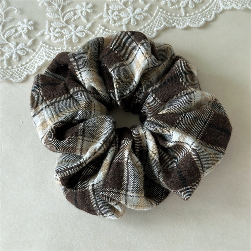 Women's Elastic Polyester Preppy Scrunchies Winter Plaid Hair Ties