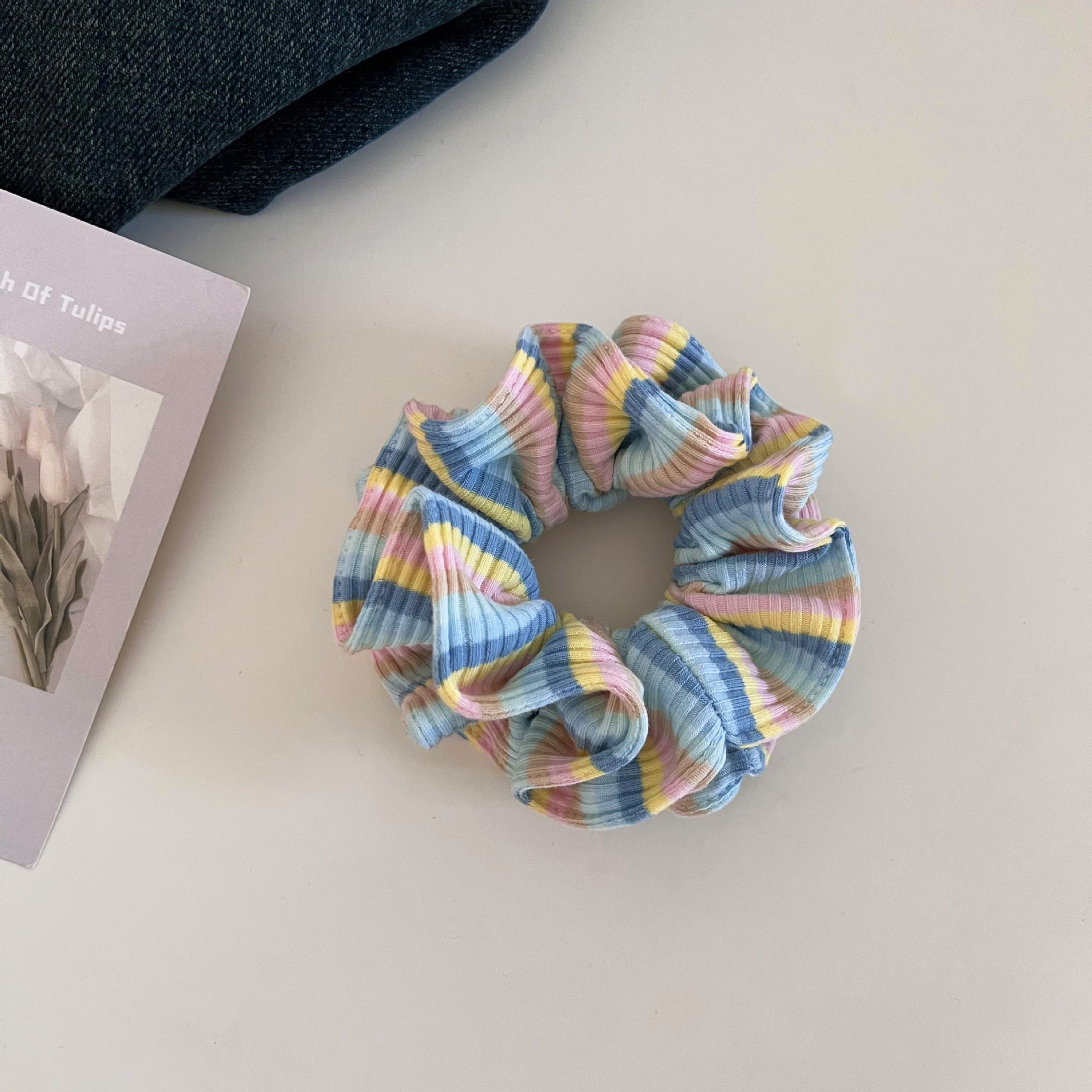 Women Dopamine Cloth Elastic Hair Tie For Buns Colorful Stripe