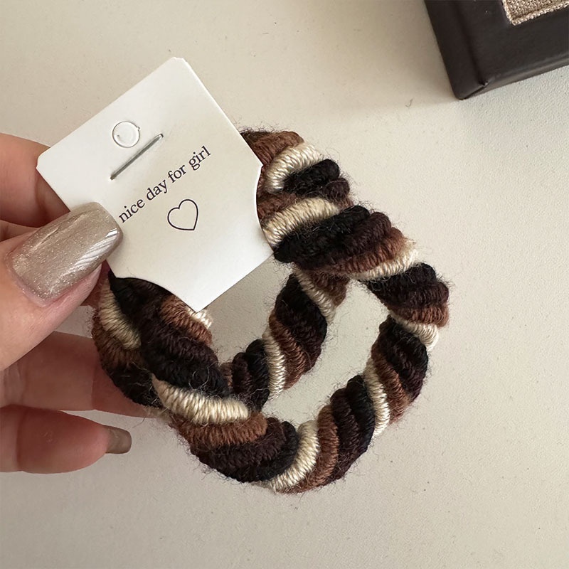 Women's Autumn Winter Thickened Yarn Wrapped Hair Tie Coffee Milk Color Block