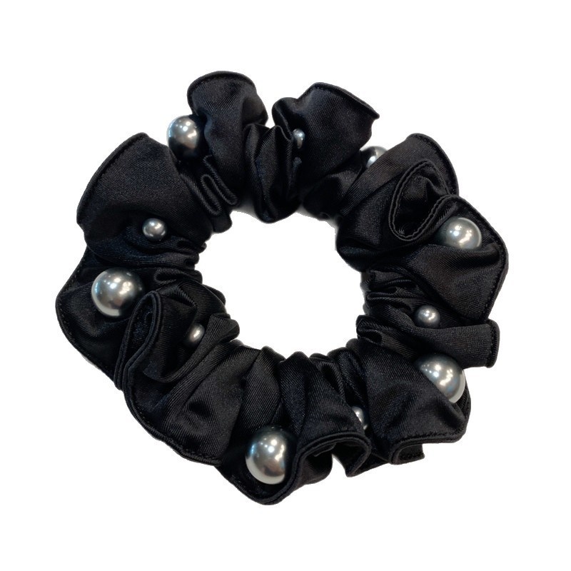 Women's Satin Pearl Ponytail Hair Ties Elegant Solid Color Bun Bands