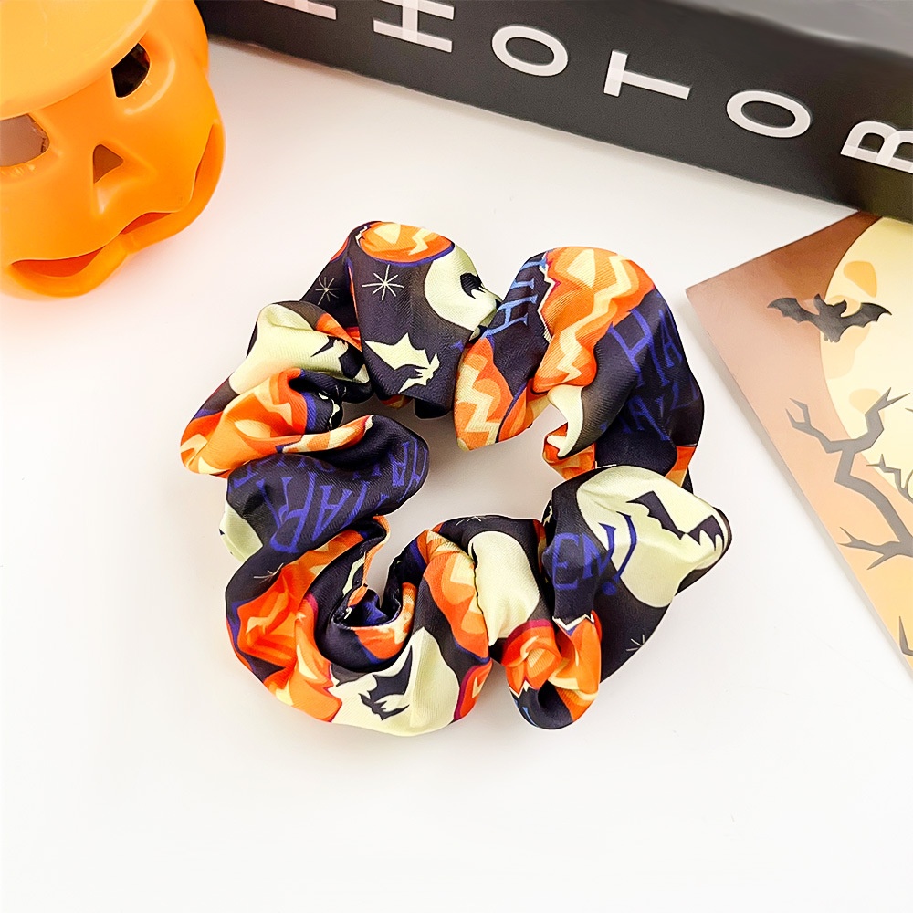 Women's Halloween Cloth Elastic Scrunchies Retro Pumpkin Skull