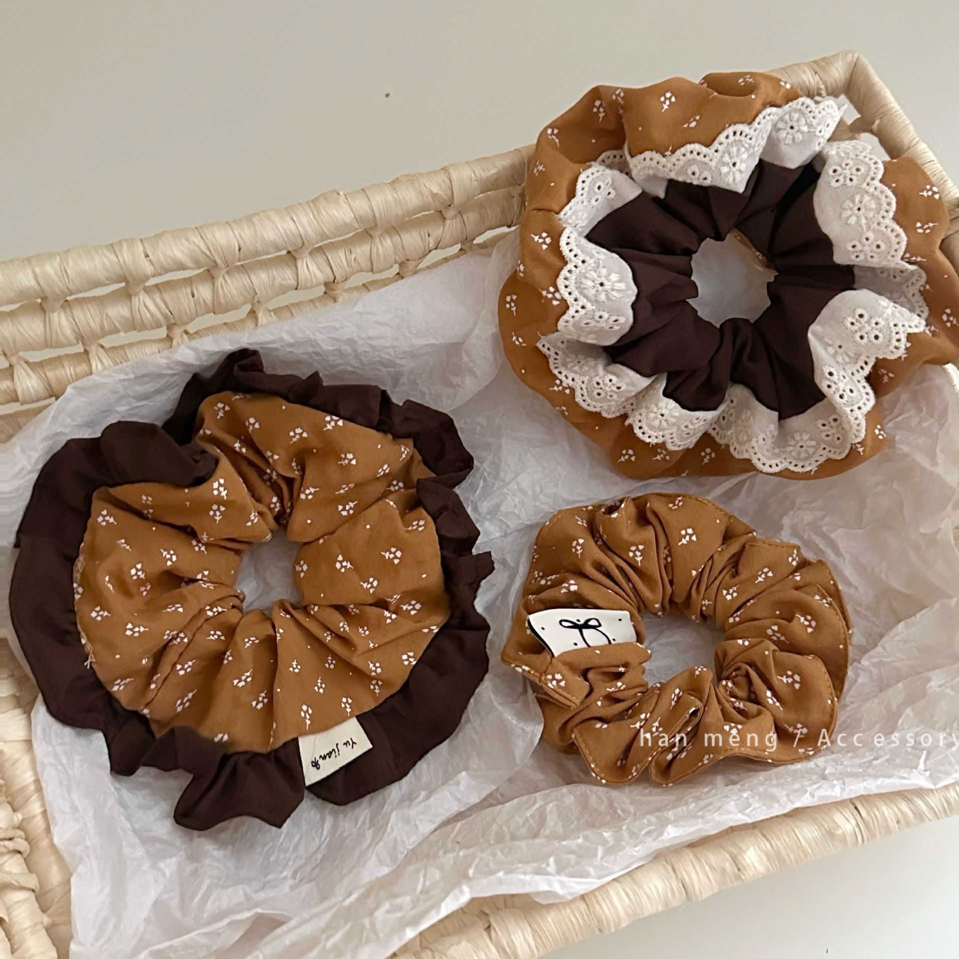 Women's Commuter Cotton Pleated Scrunchie Retro Yellow Floral Print