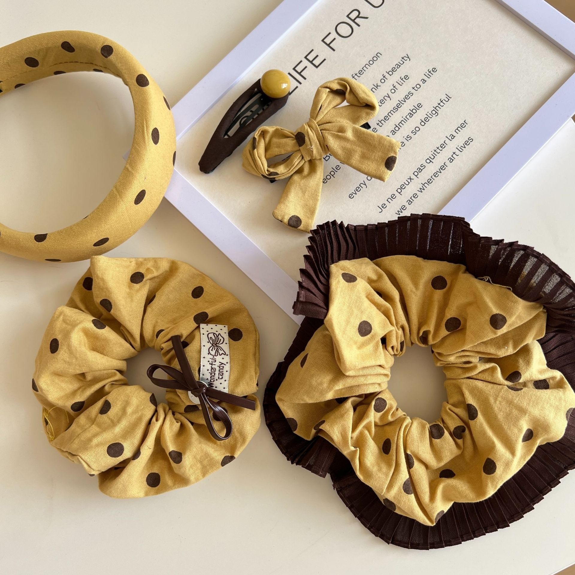 Women's Summer Satin French Retro Oversized Scrunchie Hair Tie Polka Dot