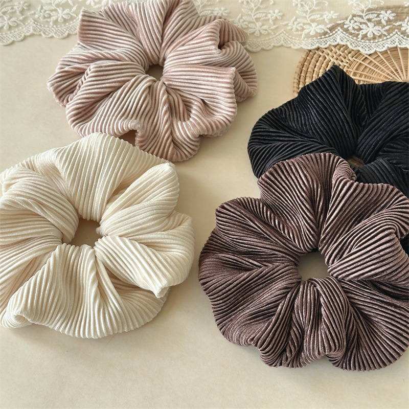 Women's Elastic Velvet Ruched Hairband For Buns Solid White Coffee Pink Black