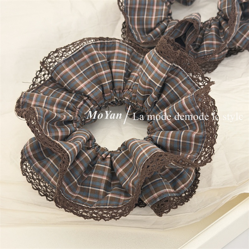 Women's Stylish Cloth Hair Scrunchies Retro Plaid Checkered Lace