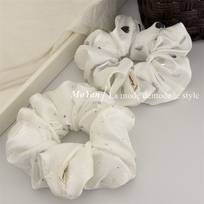 Women's Soft Cloth Heart Shaped Hair Tie For Daily Wear Silver Polka Dot