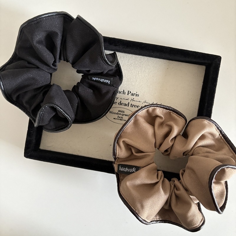 Women's French Style Color Block Hair Tie, Black Cloth Spring Accessory