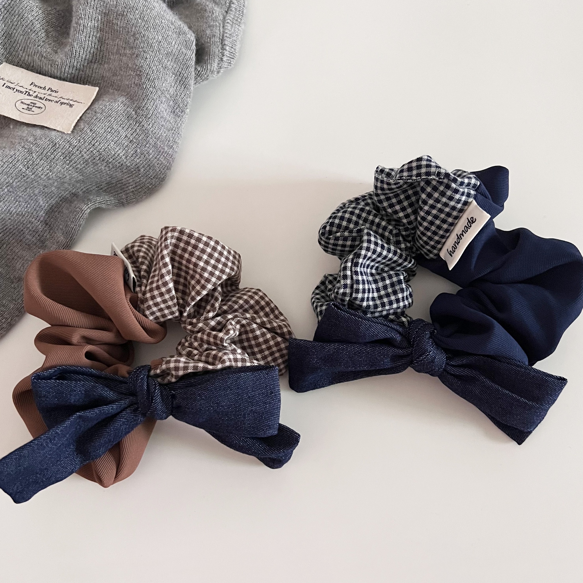 Women's Retro Cloth Bowknot Daily Hair Scrunchie Coffee Plaid