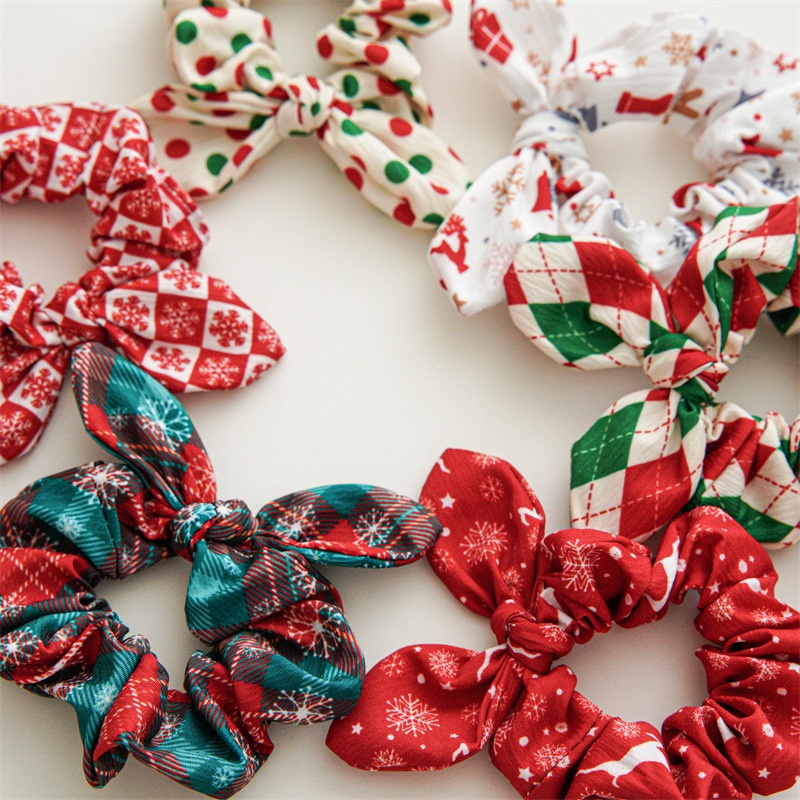 Women's Retro Handmade Christmas Hair Tie Festive Polka Dot Scrunchie