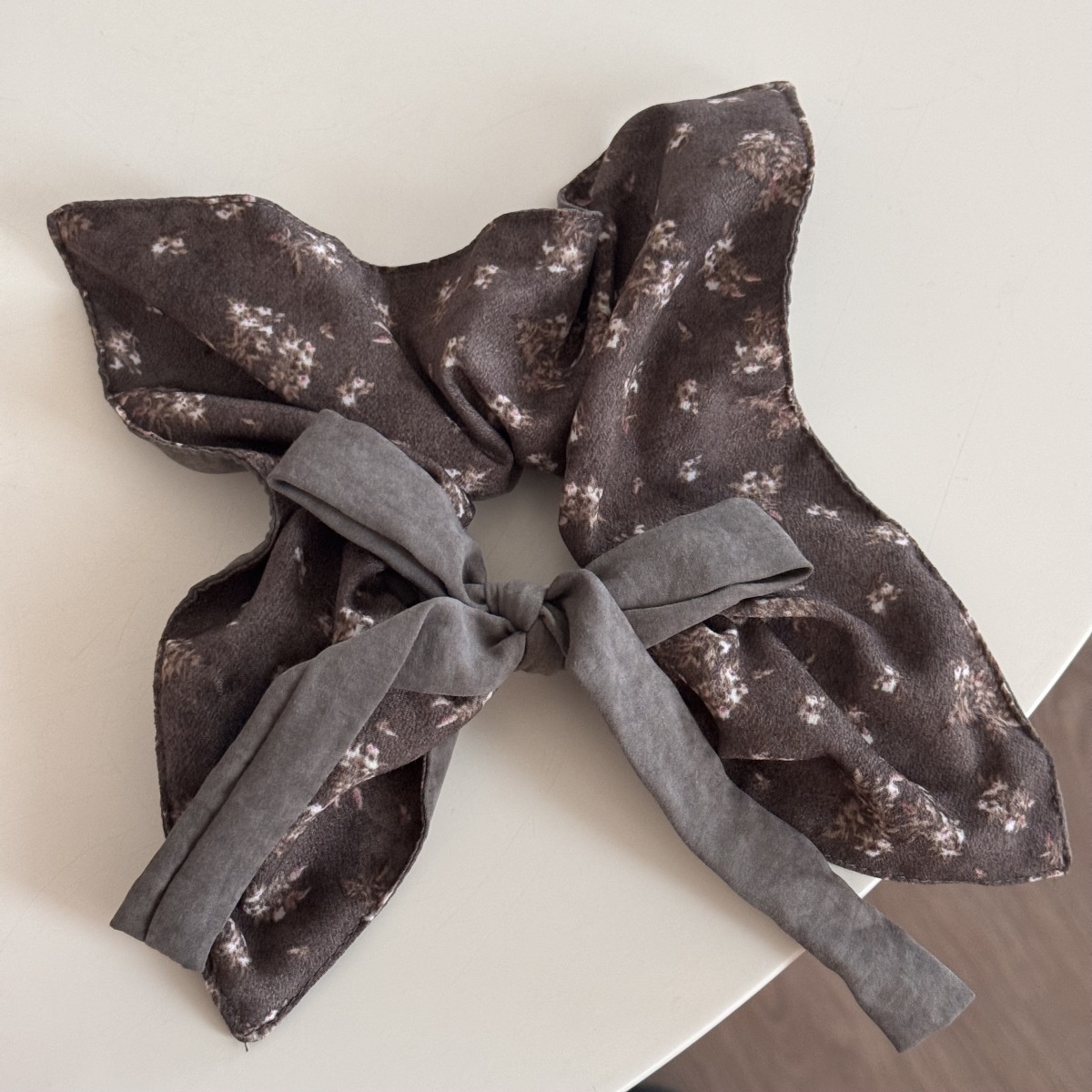 Women's Square Scarf Elastic Hairband AB Side Ditsy Floral Bow Hair Tie