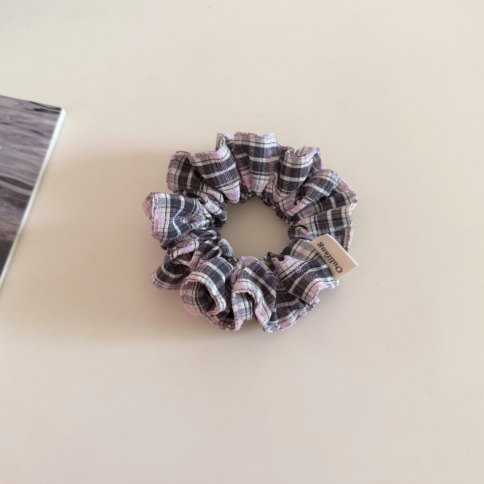 Women's Stylish Cloth Daily Hair Scrunchie Pink Checkered Plaid