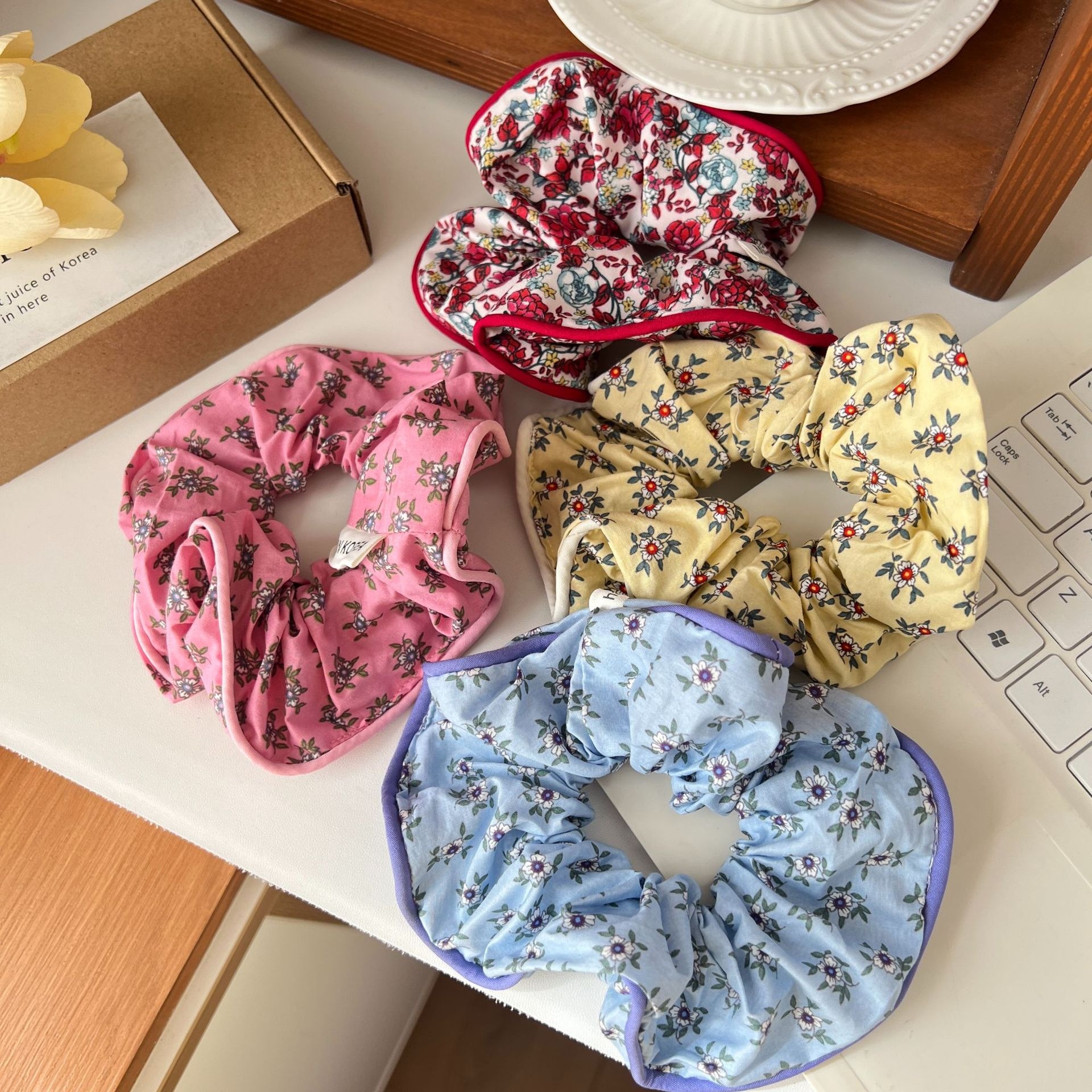 Women's Casual Cloth Bow Hair Tie High Elasticity Band Ditsy Floral Print