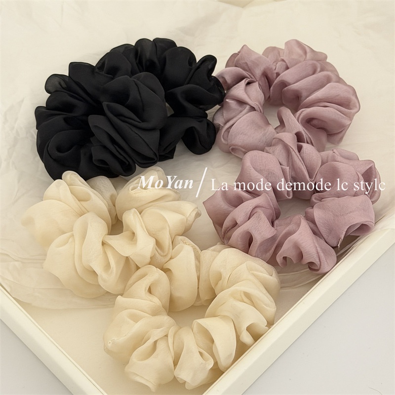 Women's Daily Simple Soft Tulle Hair Scrunchie Solid Color Beige
