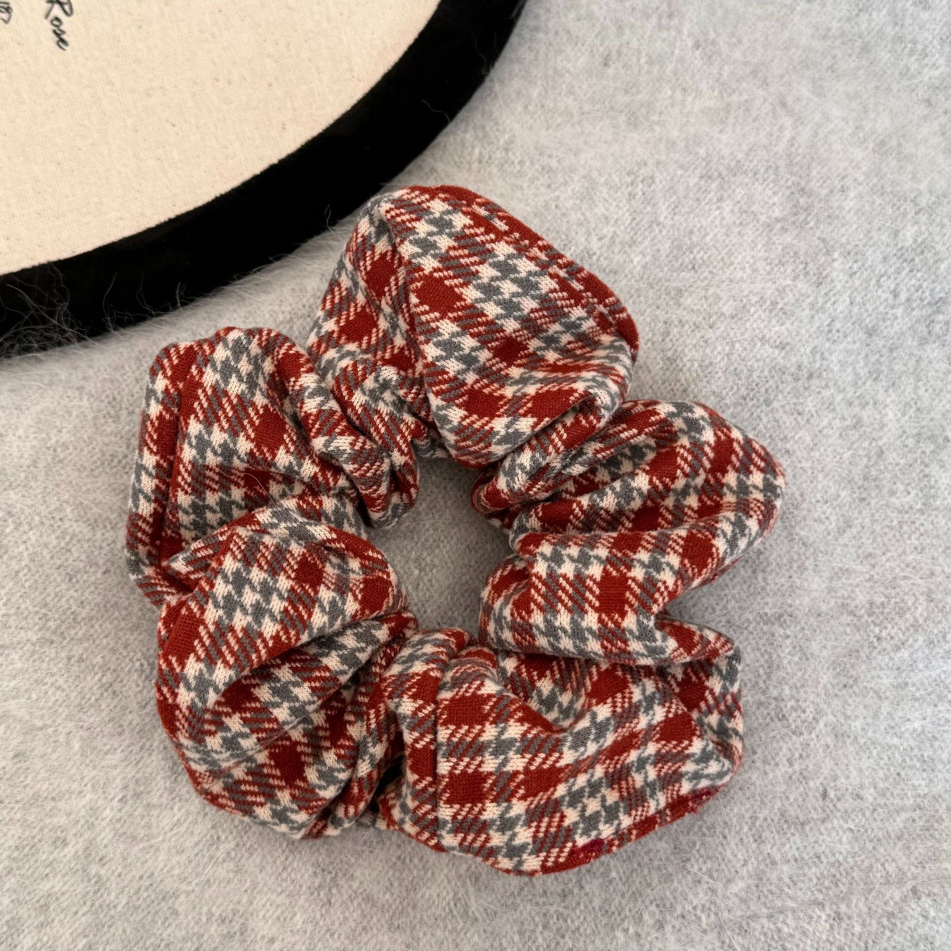 Women Girls Large Elastic Hair Scrunchie Forest Style Red Plaid Tie