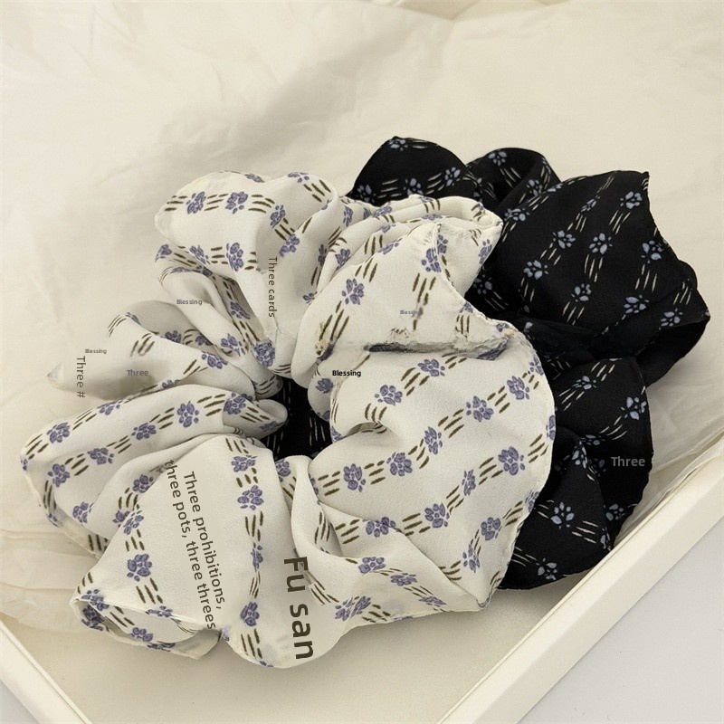 Women's Retro Soft Cloth Spring Hair Tie Black White Ditsy Floral