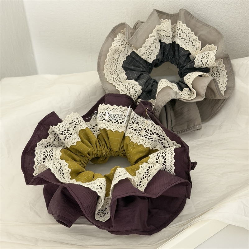 Women's Sweet Soft Cloth Everyday Lace Hair Tie Grey Color Block