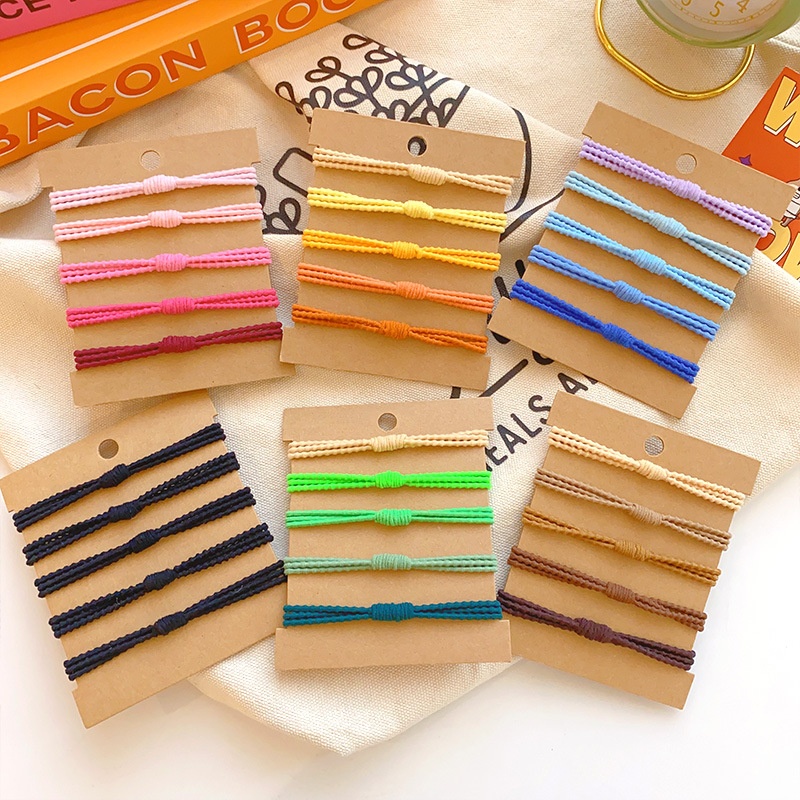 Women's High Elastic Polyester Bean Knot Hair Tie Set Gradient Color