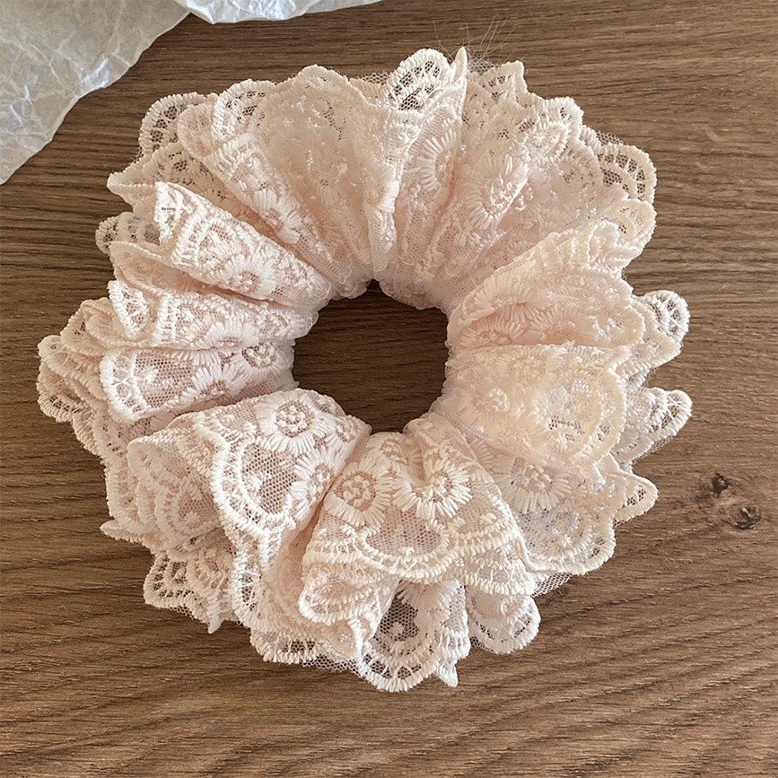 Women's French Retro Four-Layer Lace Hair Tie Wine Red Ditsy Floral Hairband