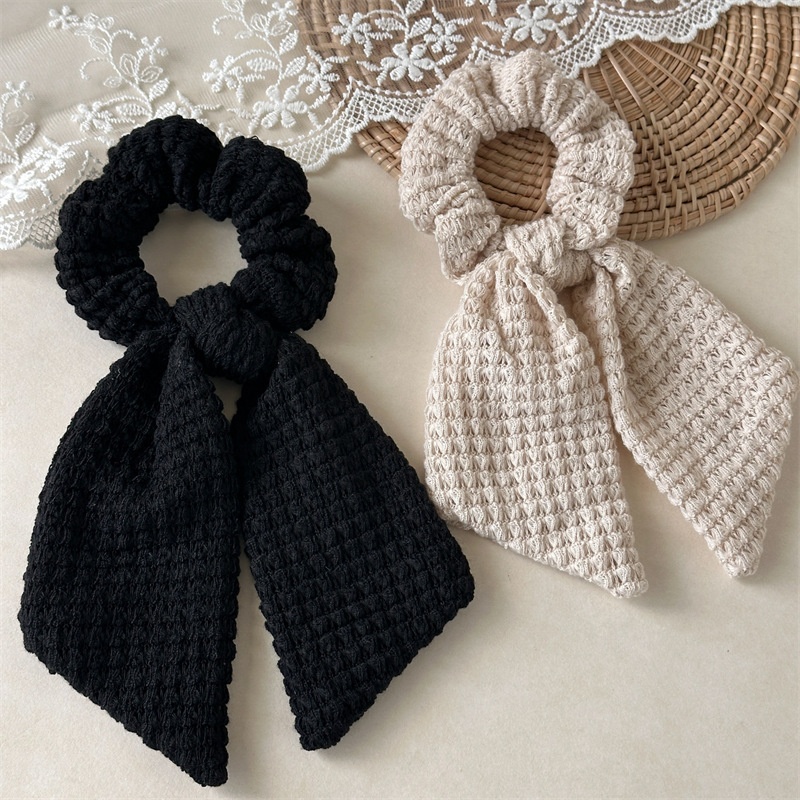 Women's Handmade Knitted Bow Hair Ties Simple Fresh Solid Polyester Bands