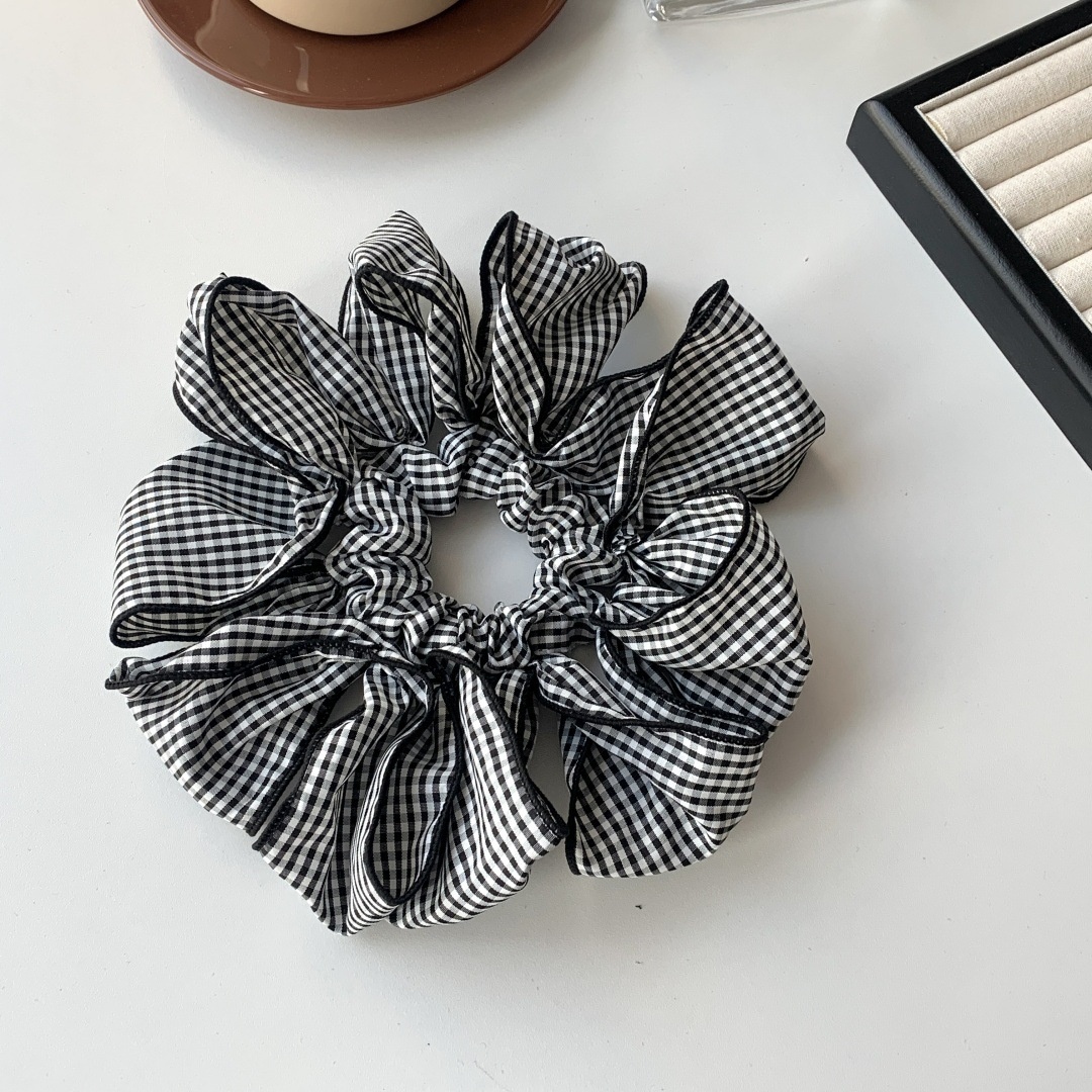 Women's Sweet Plaid Fabric Hair Ties French Style Low Ponytail Bands