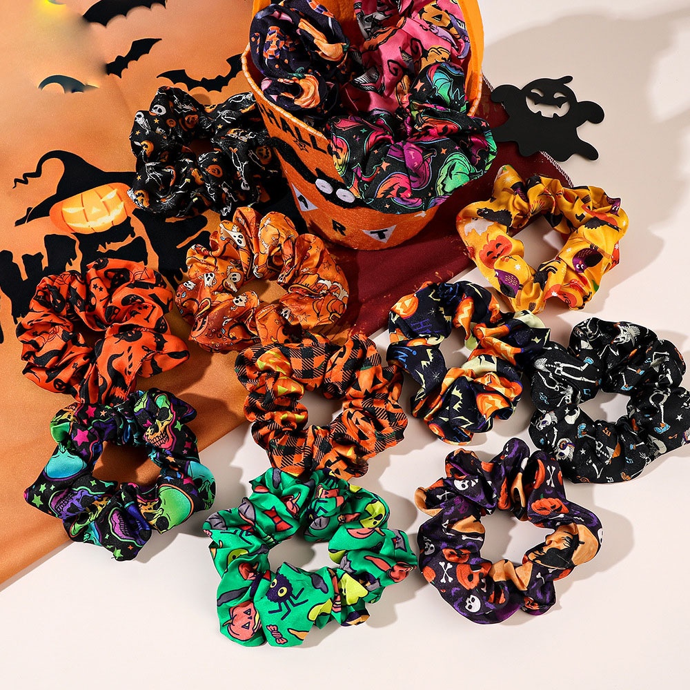 Women's Elastic Halloween Hair Tie Funny Pumpkin Skull Pattern