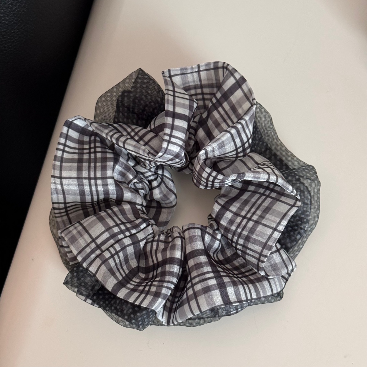 Women's Oversized Spring Tulle Hair Tie Scrunchie Green Polka Dots