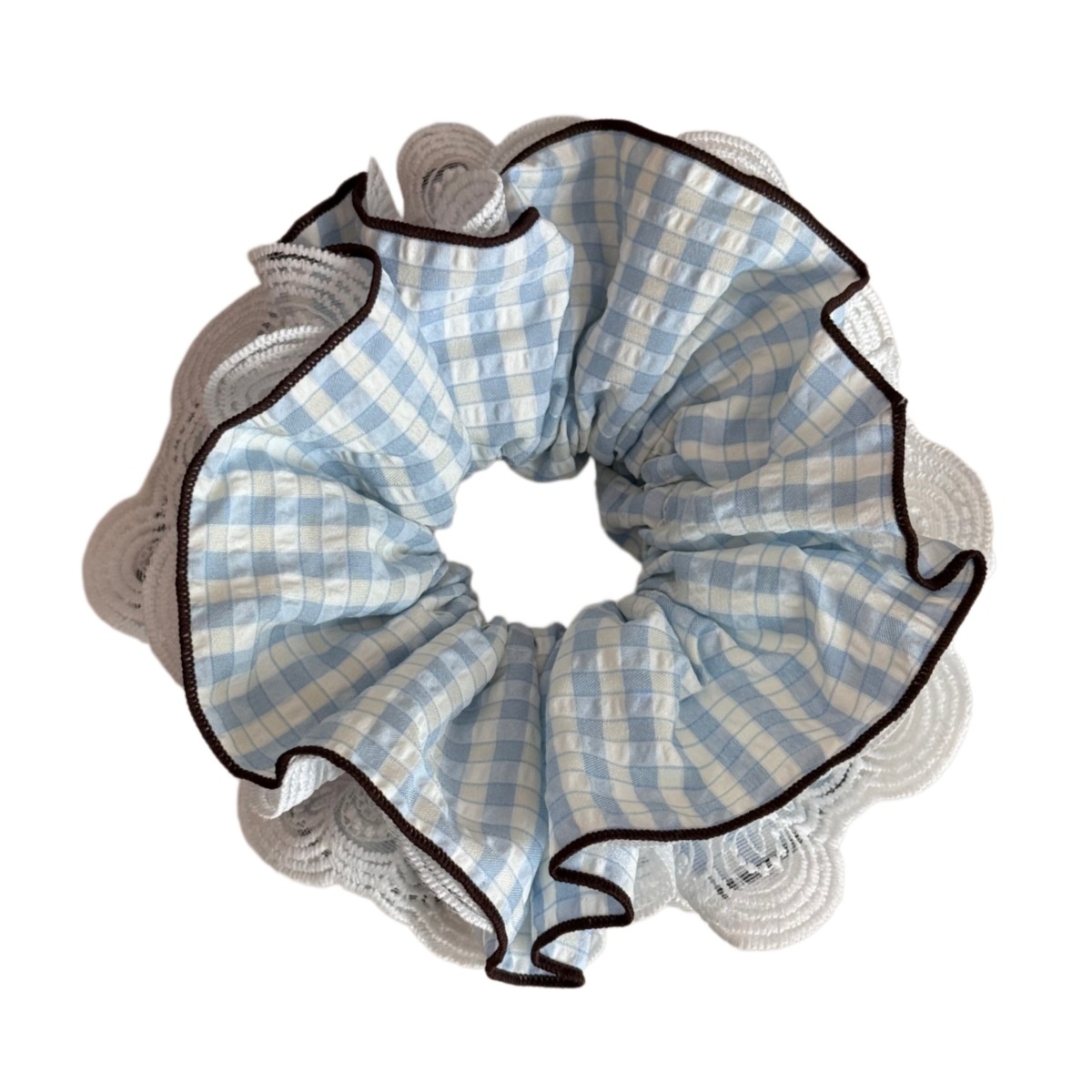 Women's Spring Retro Cloth Hair Tie Scrunchie Blue Black Plaid