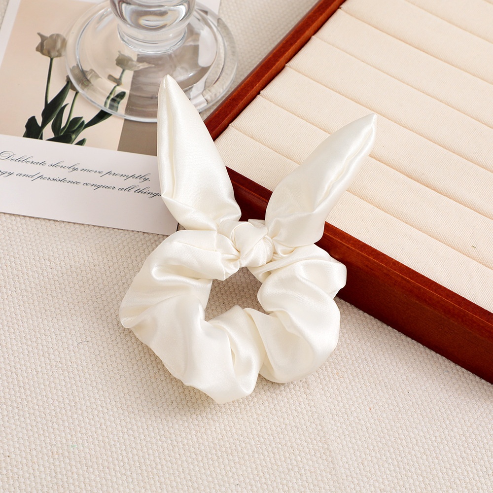 Women's Daily Satin Bowknot Hair Tie Rubber Band Black Bunny Ears