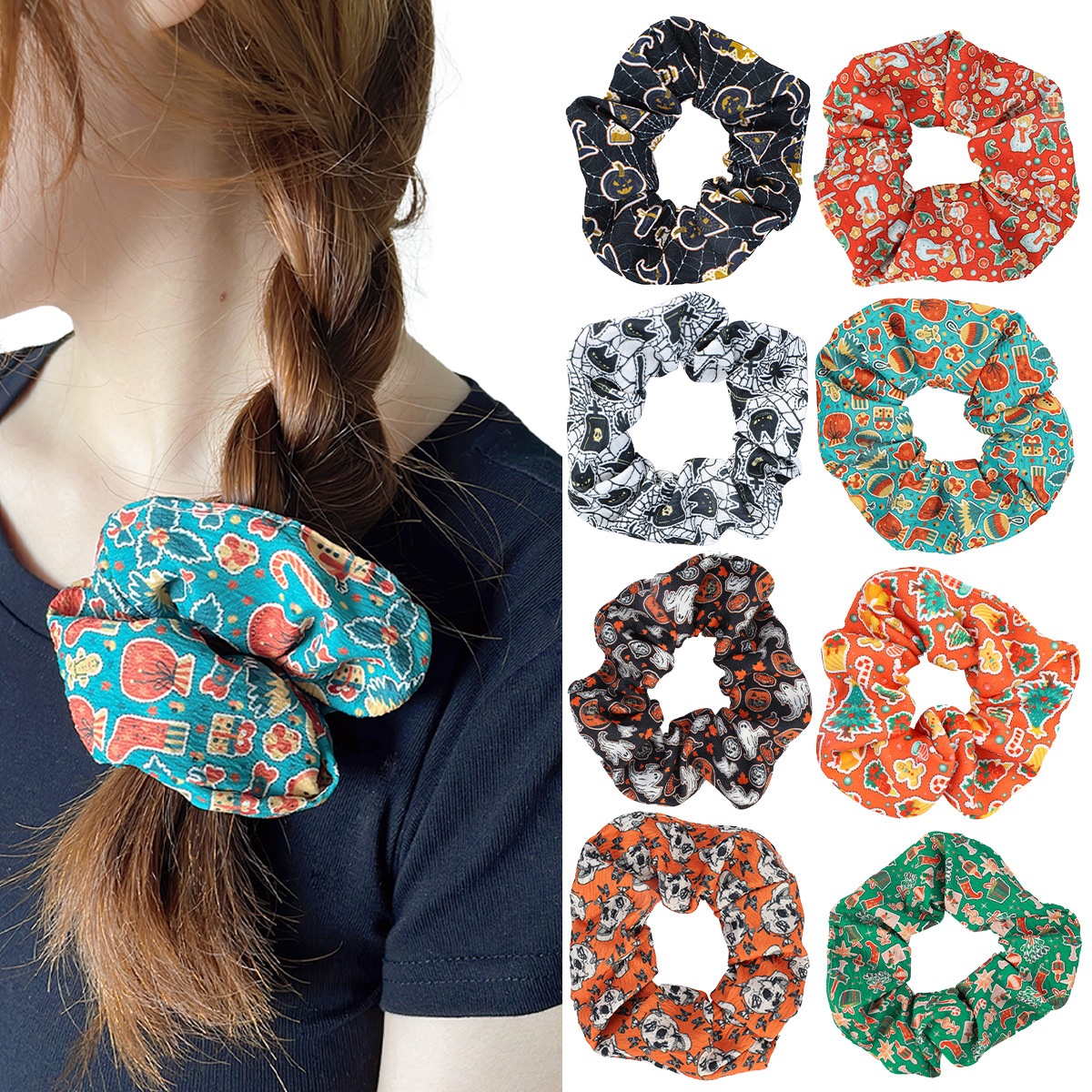 Women's Simple Halloween & Christmas Tree Pattern Festive Hair Tie