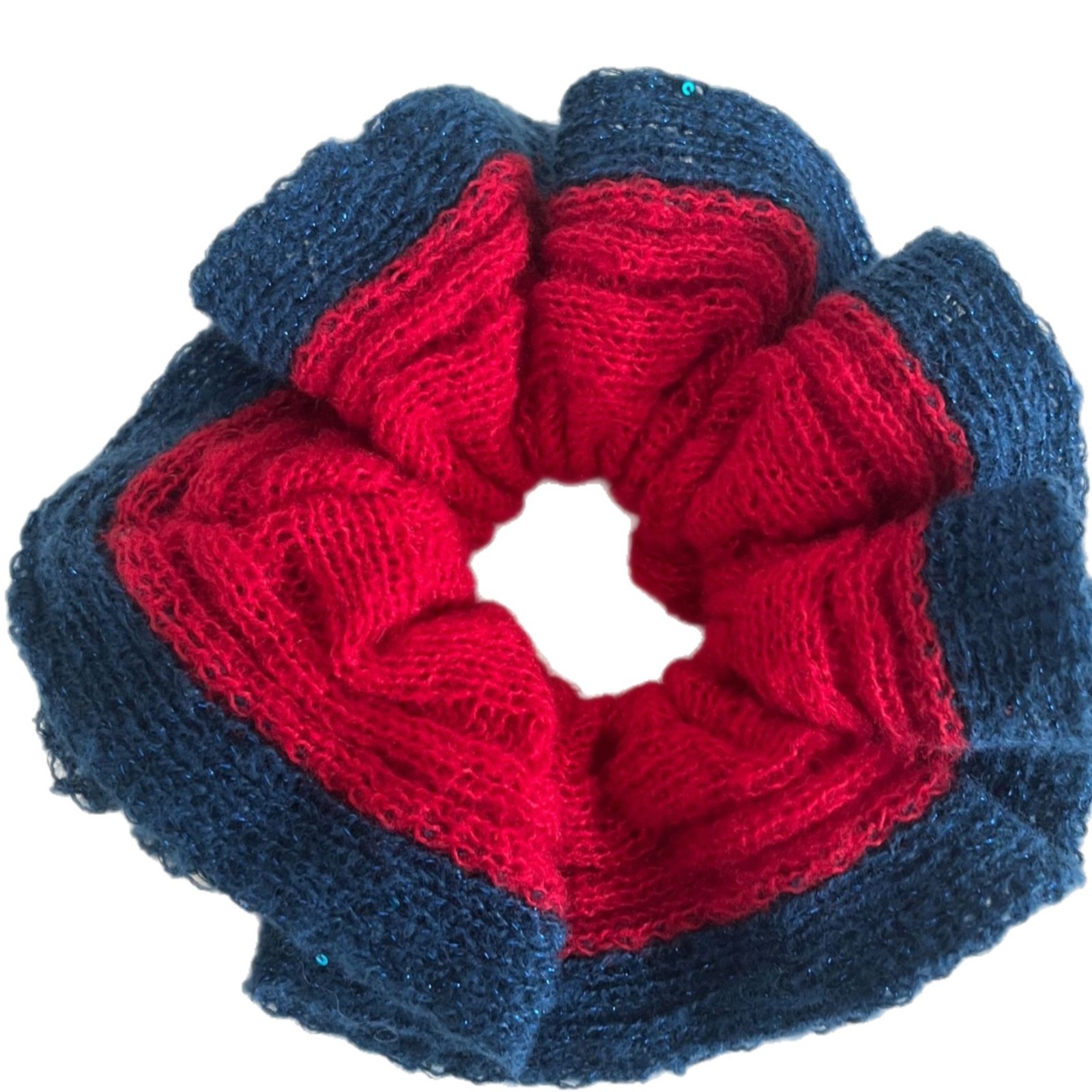 Women's Autumn Winter Knit Wool Yarn Hair Tie Round Scrunchie Blue