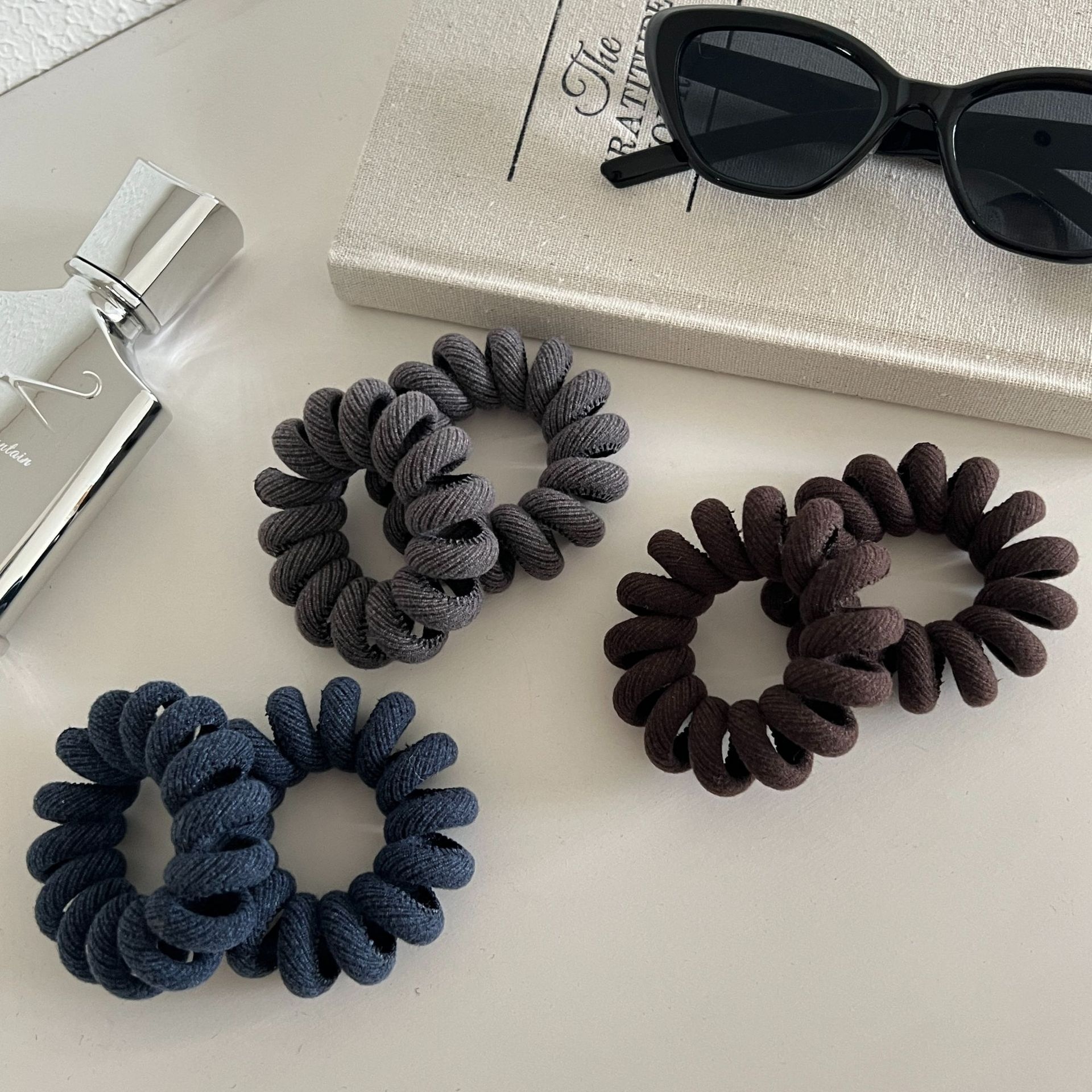 Women Velvet Seamless Phone Wire Hair Band All Seasons Solid Blue Gray Coffee