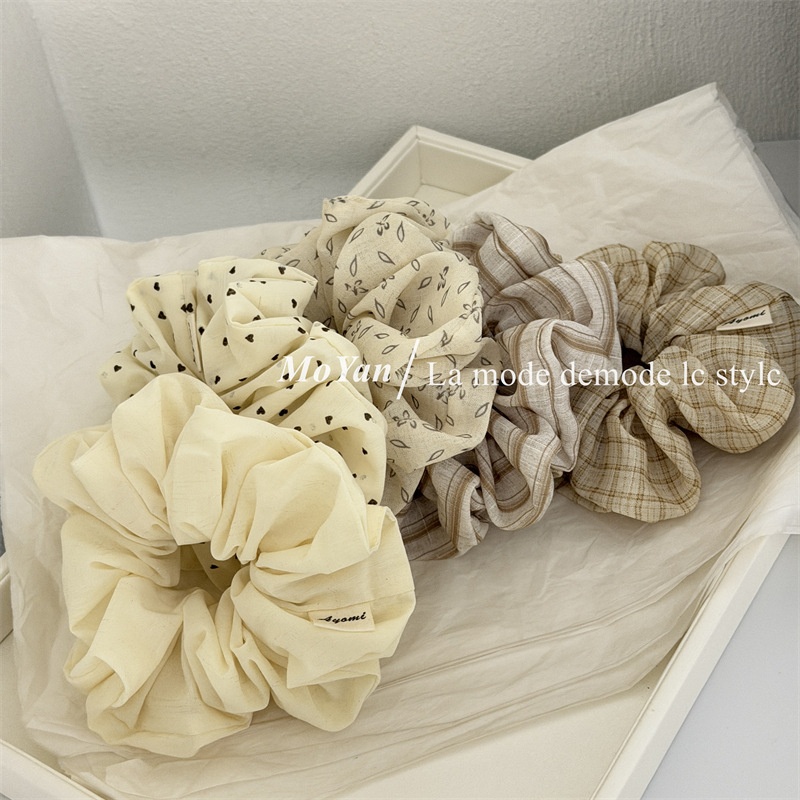 Women's Soft Cloth Daily Hair Tie Scrunchie Beige Solid Color