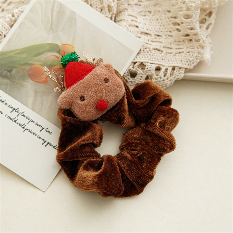 Women Girls Handmade Cloth Hair Tie Cute Cartoon Christmas Holiday Style