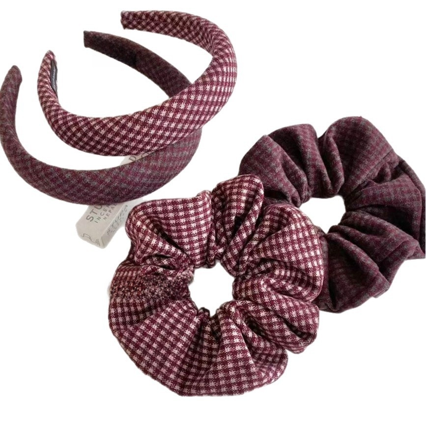 Women's Winter Woolen Hair Band New Year Accessory Red & White Plaid