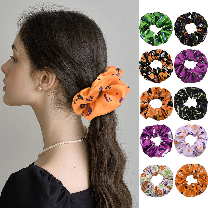Women's Elastic Cloth Hair Scrunchie Cartoon Halloween Pumpkin Print