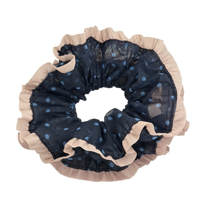 Women's Daily Soft Gauze Hair Scrunchie Navy Blue Polka Dots