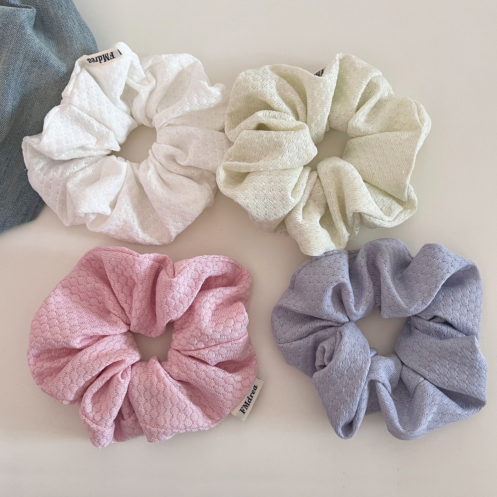 Women's Versatile Bubble Knitted Cloth Elastic Hair Ties Solid Cream Colors