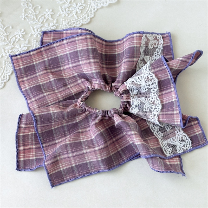 Women's Double Layer Polyester Low Ponytail Hair Tie Retro Fall Plaid