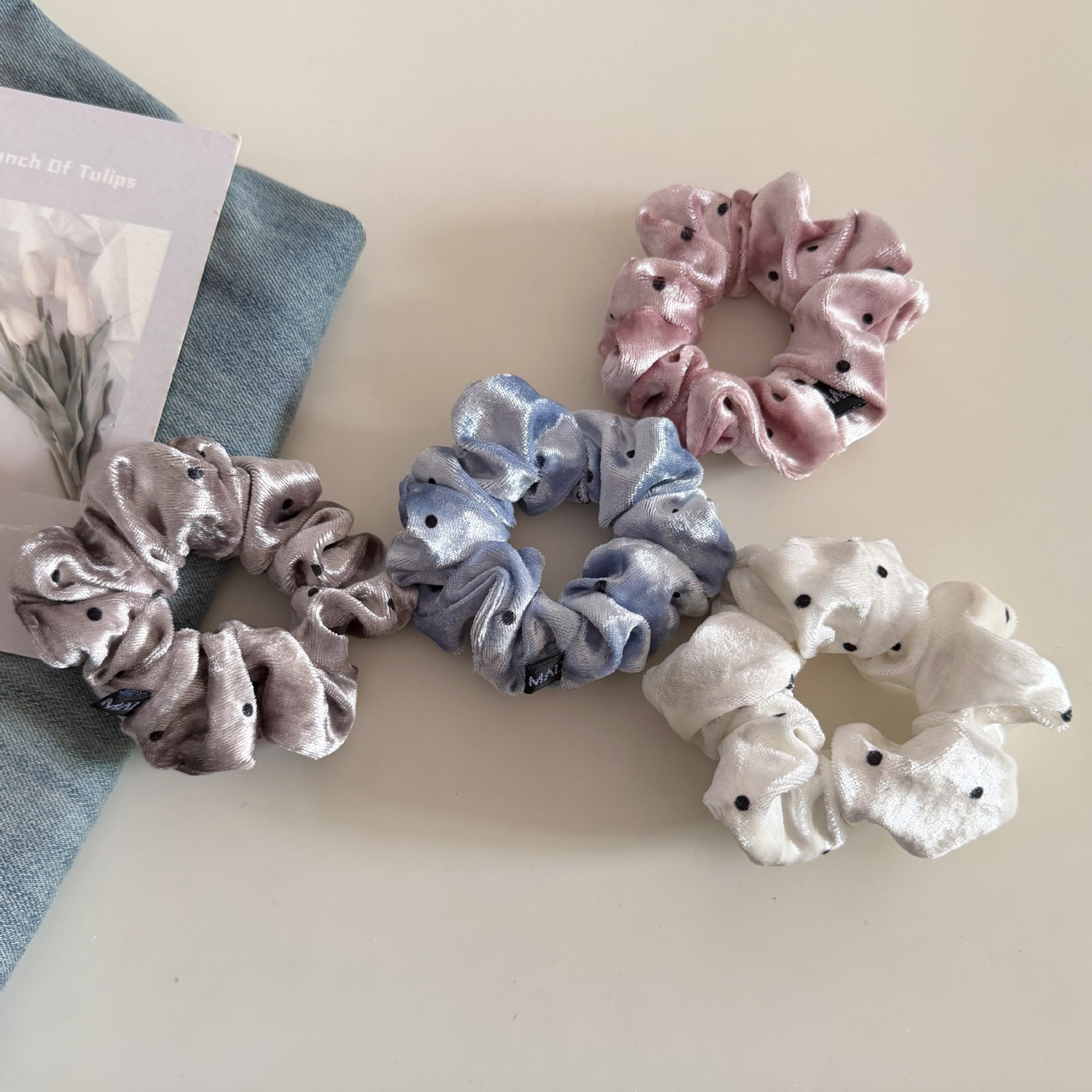 Women's Velvet Hair Scrunchie Ball Head Tie All Seasons Polka Dot