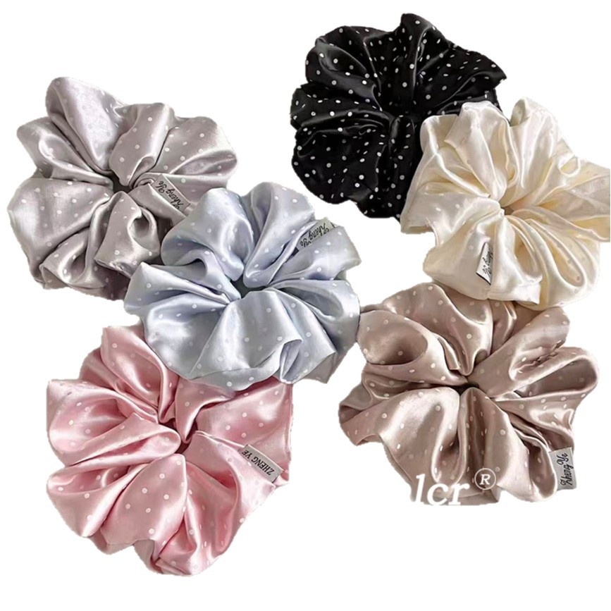 Women's Satin Rubber Band Hair Tie For Daily Commute Pink Polka Dots