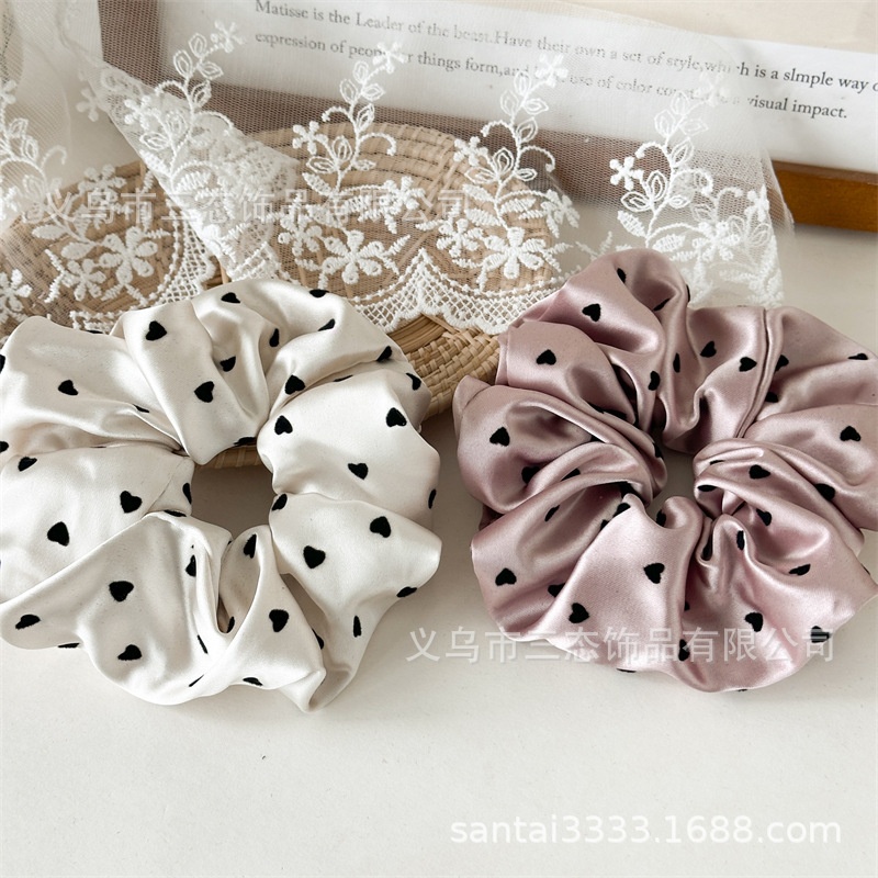 Women's Elegant Holiday Cloth Hair Tie Scrunchie Heart Shape Pattern