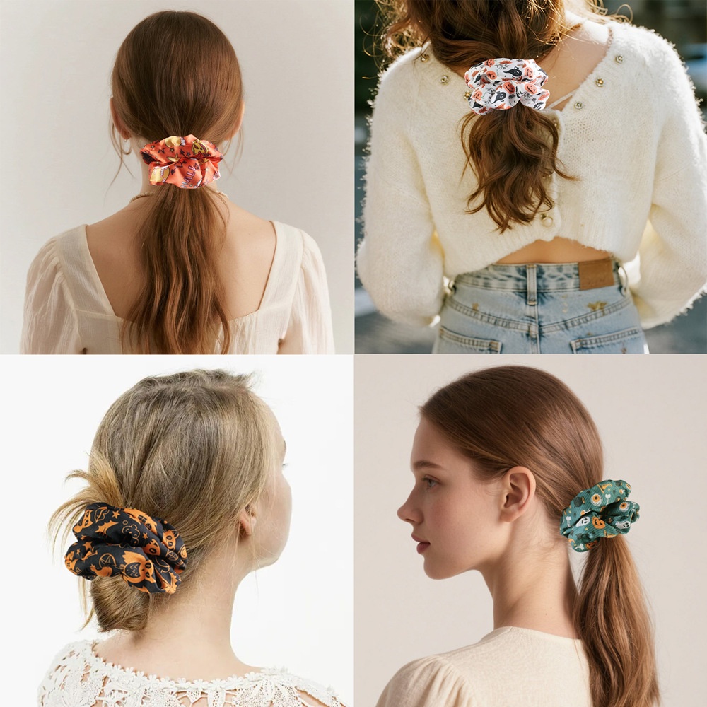 Women's Halloween Party Fabric Hair Scrunchies Colorful Skull Pattern