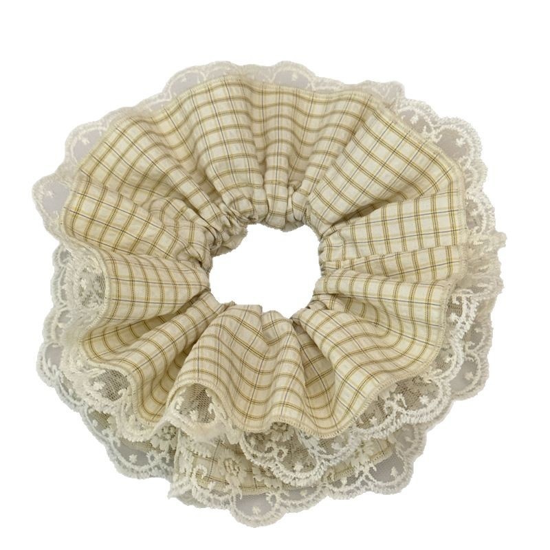Women's Everyday Cloth Hair Scrunchies Blue Yellow Plaid Lace