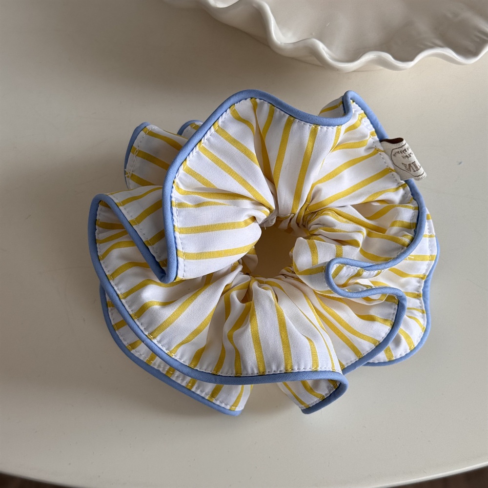 Women's Summer Cloth Telephone Cord Hair Tie Yellow Blue Striped