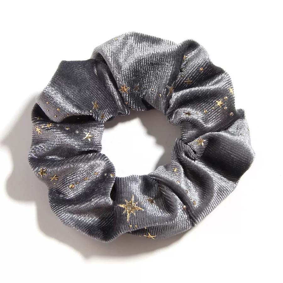 Women's Elastic Gold Velvet Bubble Headband with Star Print Pattern
