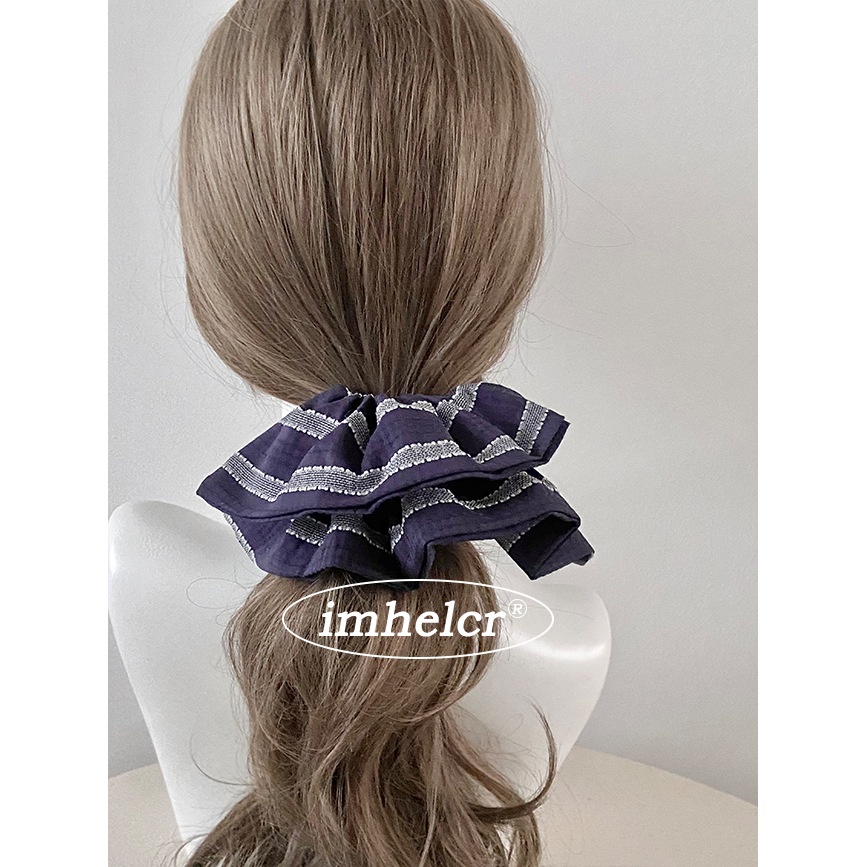 Women's Spring Commute Bubble Braid Cloth Hair Tie Grey Striped