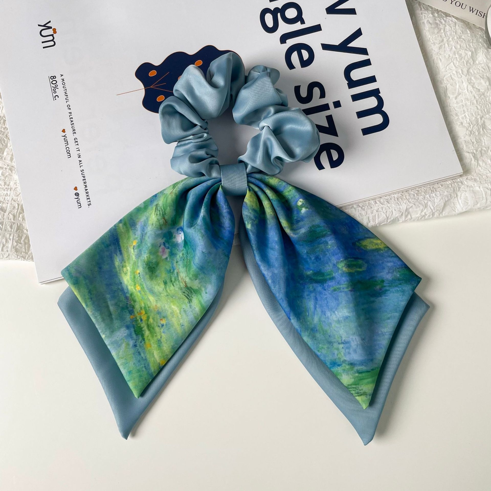 Women's Cloth Ponytail Hair Scrunchies French Vintage Monet Water Lilies