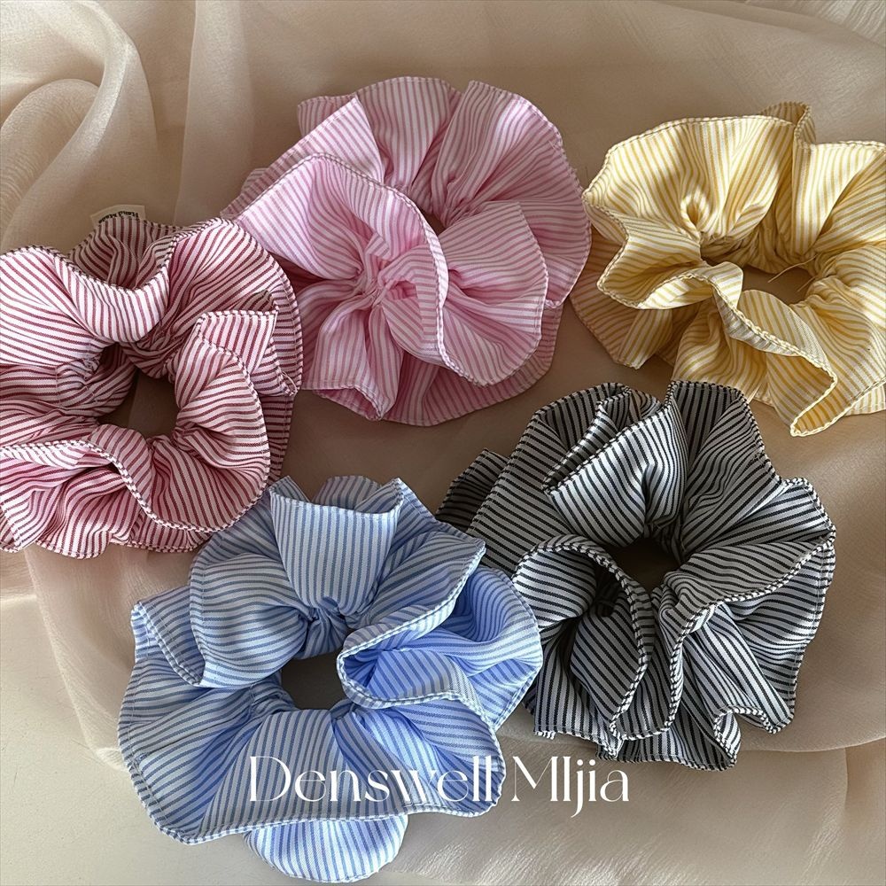 Women's Summer Cloth Scrunchie Hair Tie In White & Blue Stripe