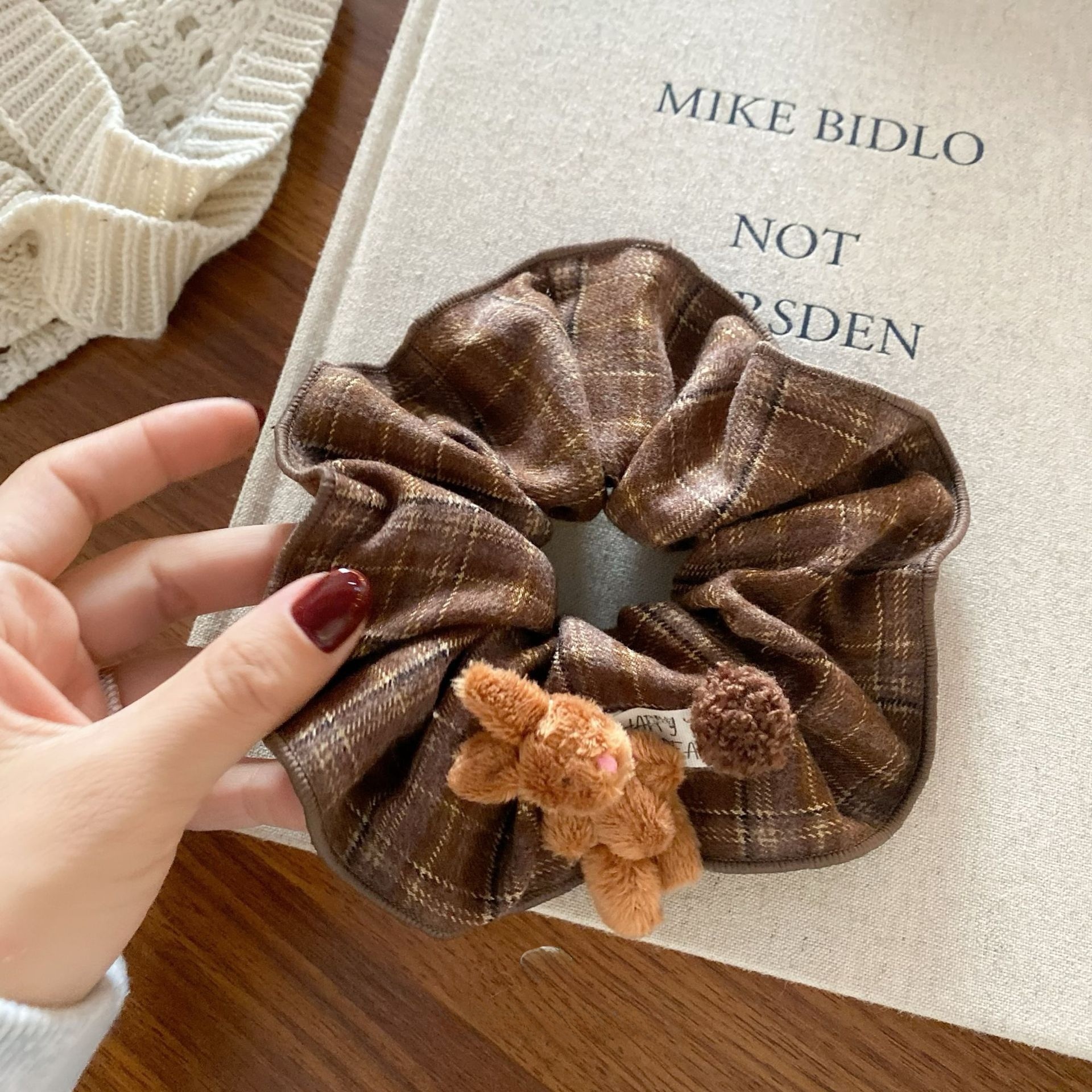 Women's Winter Fluffy Bowknot Hair Accessories Plaid Rabbit Pattern